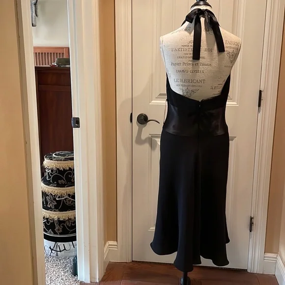 JONES NEW YORK DRESS 14 Black Satin Midi Cocktail Dress Fit and Flair NWT - Picture 3 of 14
